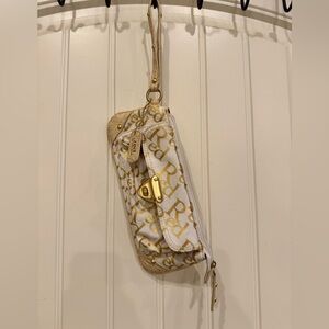 Marc Ecko Red Gold & White Cotton Canvas Wristlet/Clutch. 10.5” by 4.5” by 0.5”